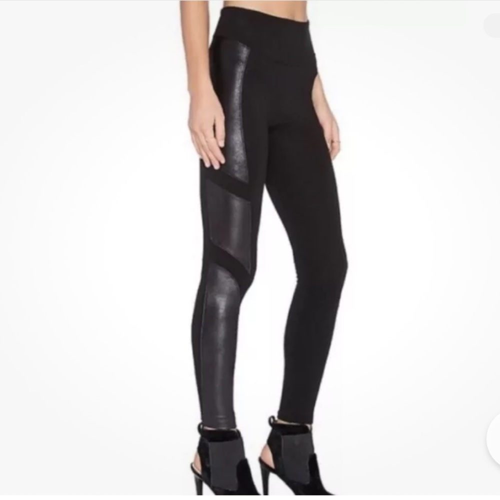 SPANX Faux Leather Panels High‎ Waist Ponte Moto Leggings Black Large Baddie